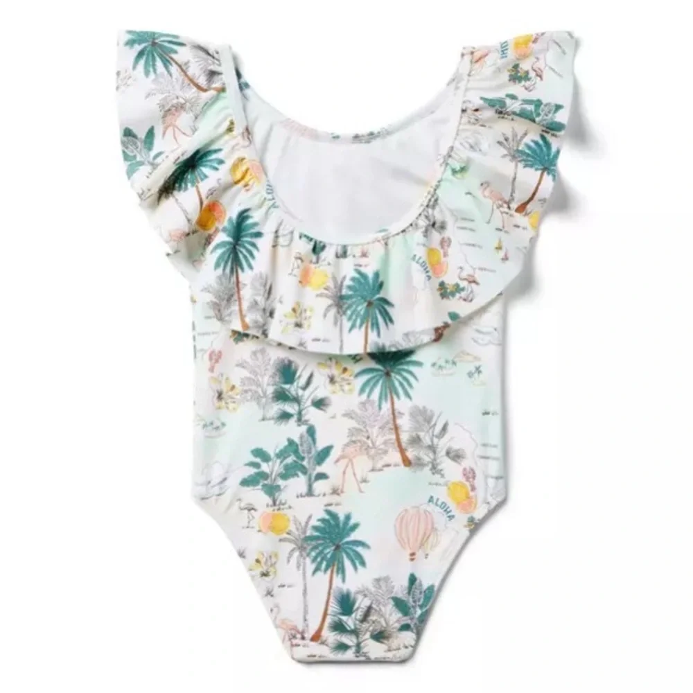 Janie and Jack Recycled Tropical Island Ruffle Swimsuit 8 NWT